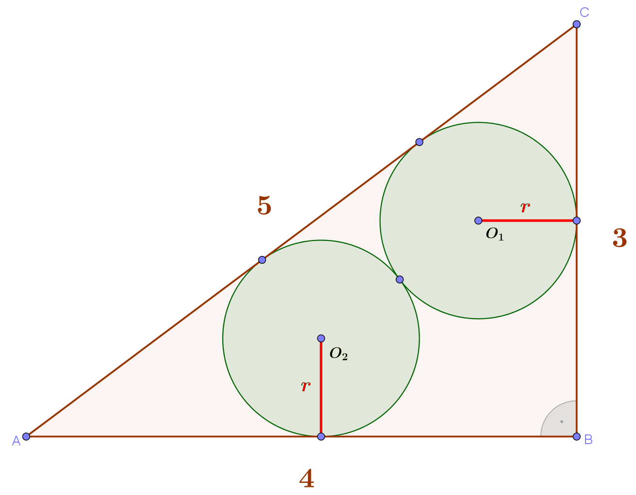 Rechtwinkeliges Dreieck mit zwei Kreisen - Angabe